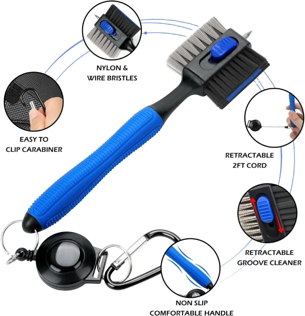 "2 Pack Golf Club Brush Cleaner for Men with Retractable Spike and Non-Slip Handle"
