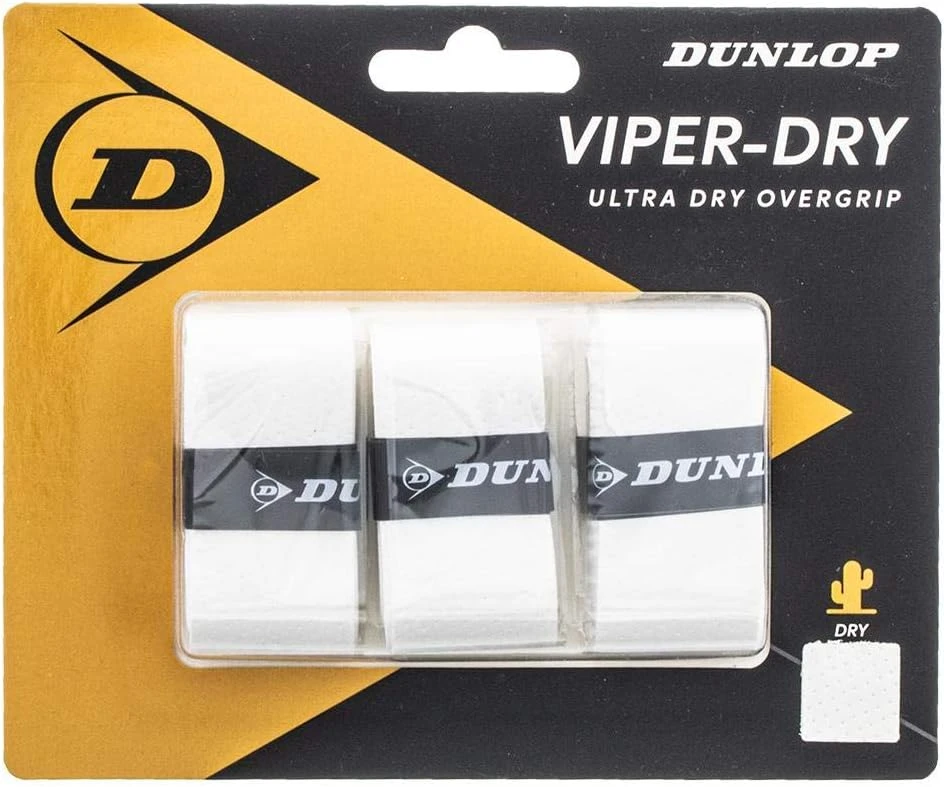 Dunlop ViperDry Overgrip 3 Pack White V17 Tennis Racket All Sports Outlet