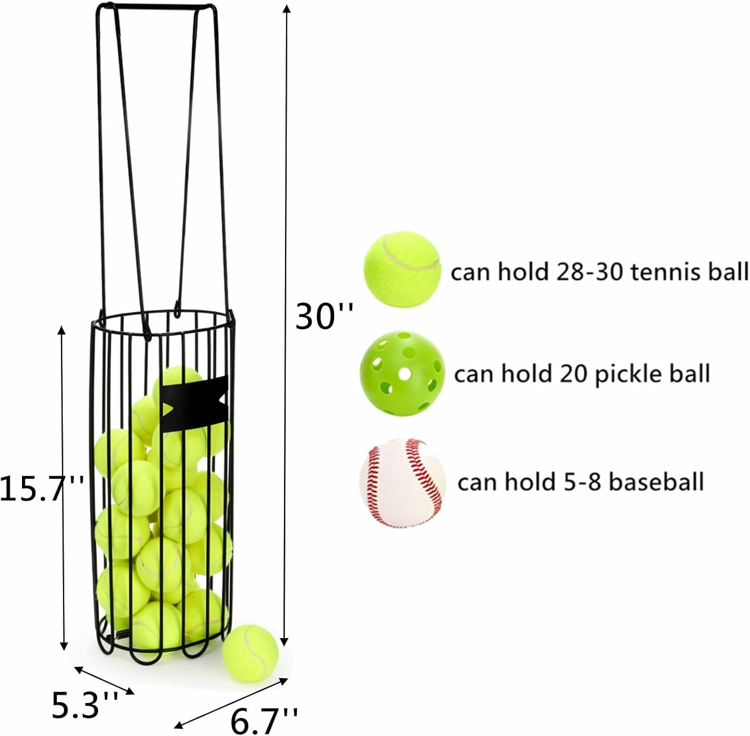 Tennis Ball Retriever Basket Tebery Portable Hopper All Sports Outlet - Image 2
