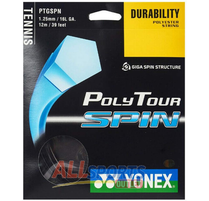 Yonex Poly Tour Spin 16L 1.25mm Black String Set All Sports Outlet
