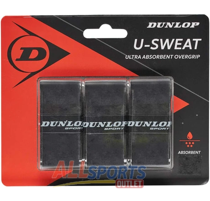 Dunlop U-Sweat Overgrip 3 Pack Black All Sports Outlet
