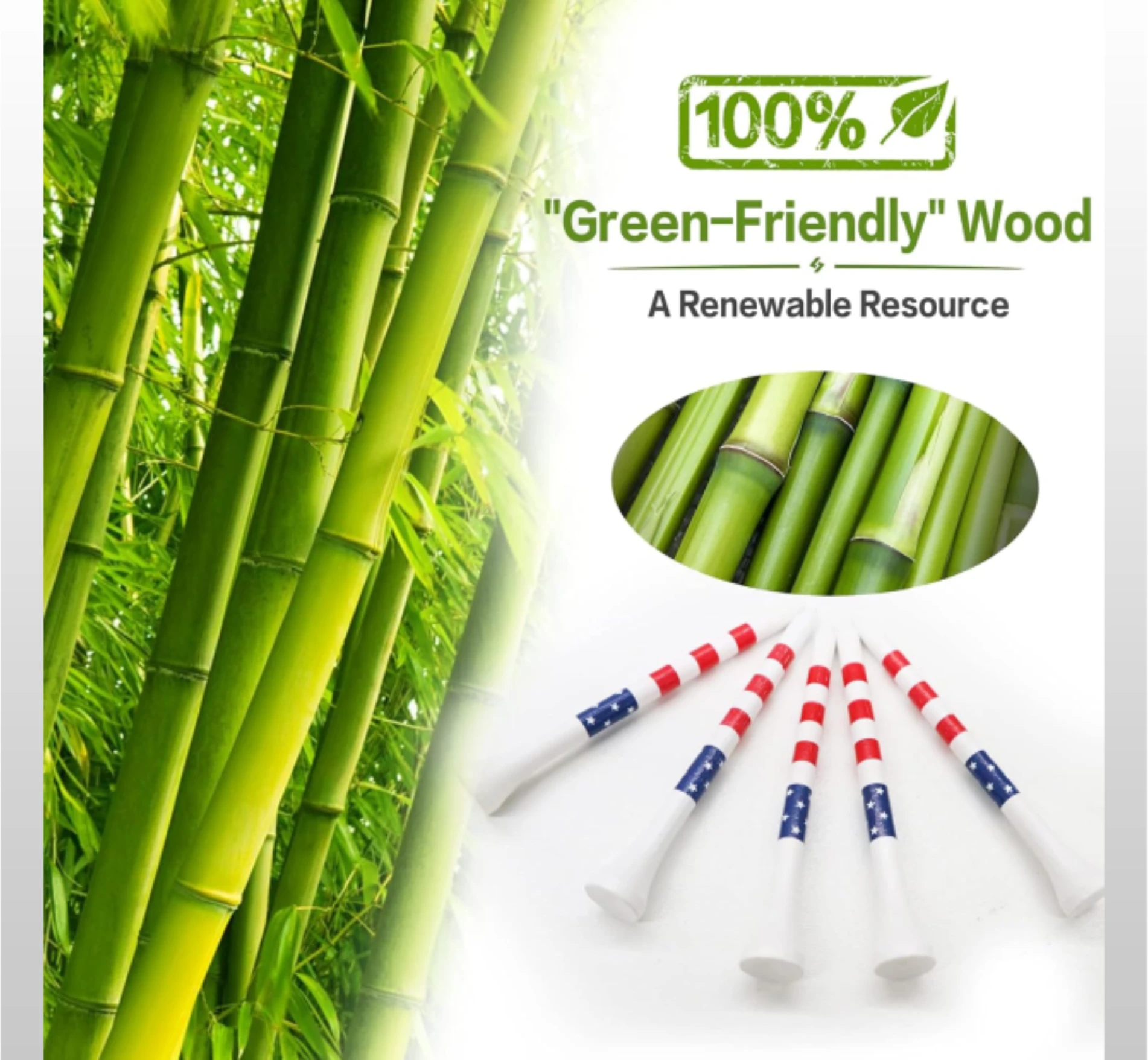 Alt Text Biodegradable Bamboo Golf Tees 3 1/4 2 3/4 Inch Durable Colored Bulk Pack 120 Count