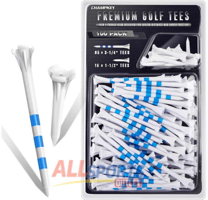 All Sports Outlet CHAMPKEY Premium 3 Prongs Plastic Golf Tees 50 Pack for Accurate Golf Shots