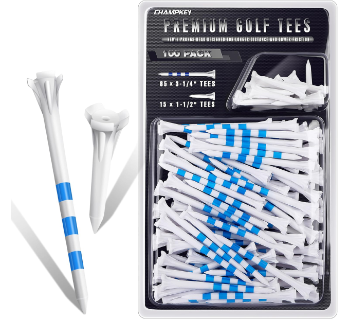 All Sports Outlet CHAMPKEY Premium 3 Prongs Plastic Golf Tees 50 Pack for Accurate Golf Shots
