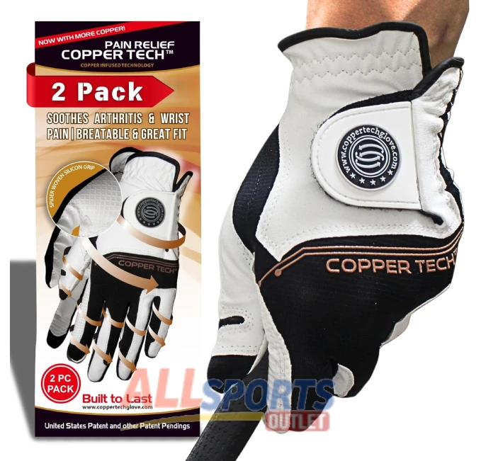 Copper Tech Men's Golf Gloves 2 Pack with Compression Support for Wrist and Joint Relief