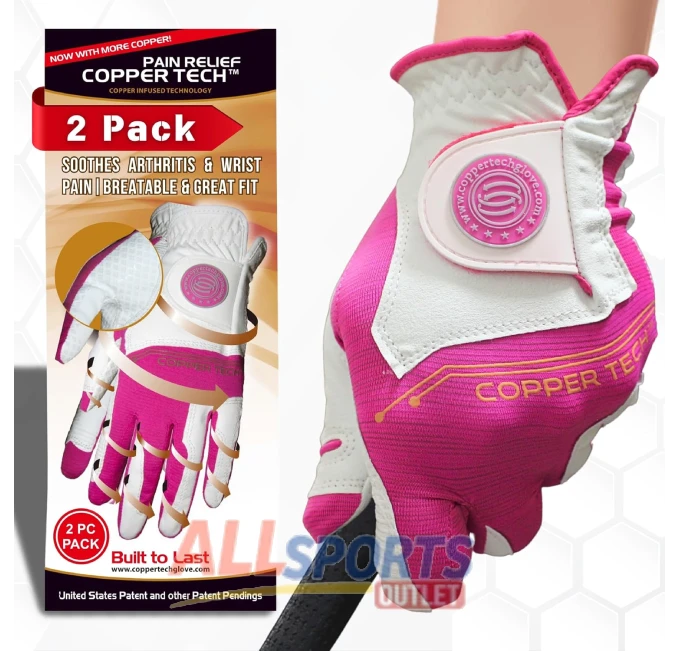 Copper Tech Ladies Golf Gloves 2 Pack with Wrist Support for Comfort and Grip