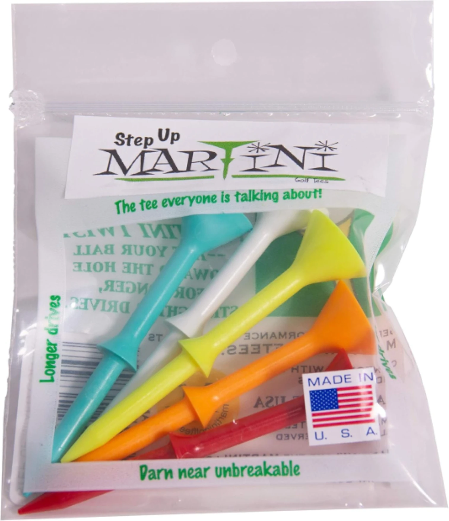 Durable plastic step-up golf tees 5 pack assorted colors 3.25 inch All Sports Outlet