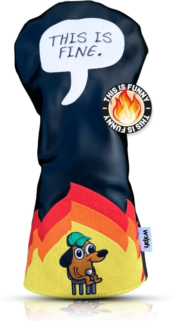 Funny dog golf club cover made from premium leather, perfect for protecting driver clubs, available at All Sports Outlet.