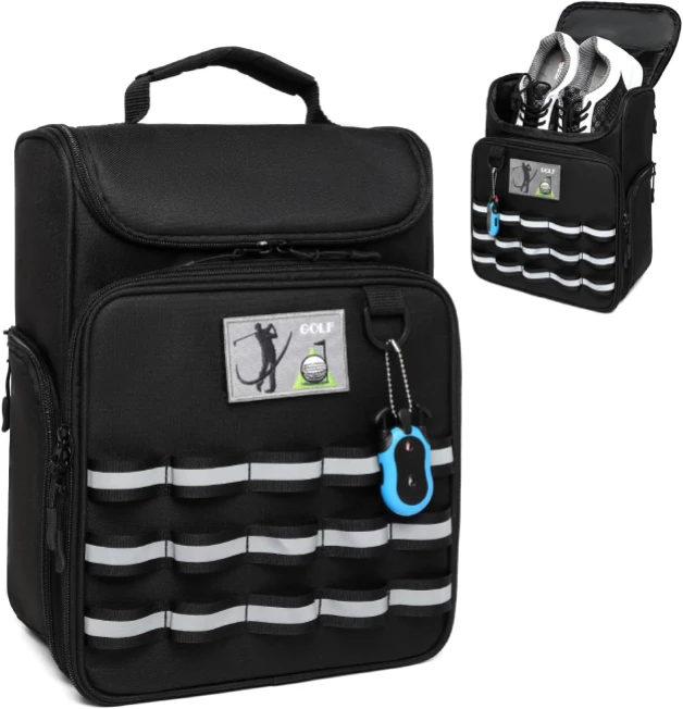Golf shoe bag with ventilation and zipper for sports accessories