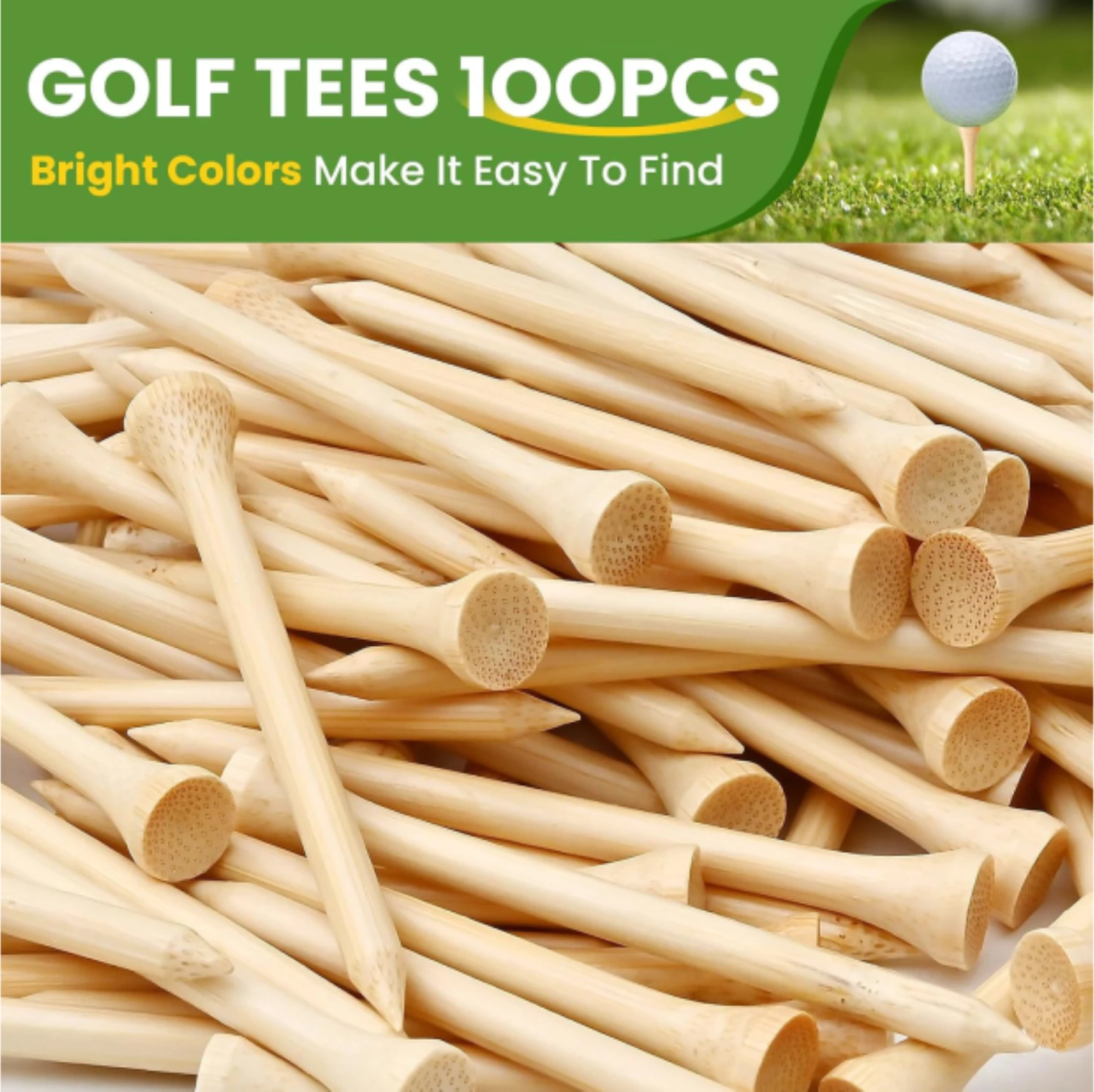 Durable 100 Pack Bamboo Golf Tees Professional Quality Eco-friendly