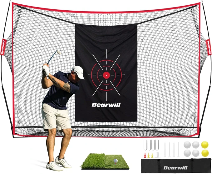 Heavy duty golf practice net with mat and balls for training available at All Sports Outlet
Heavy duty golf practice net with mat and balls for indoor and outdoor use All Sports Outlet