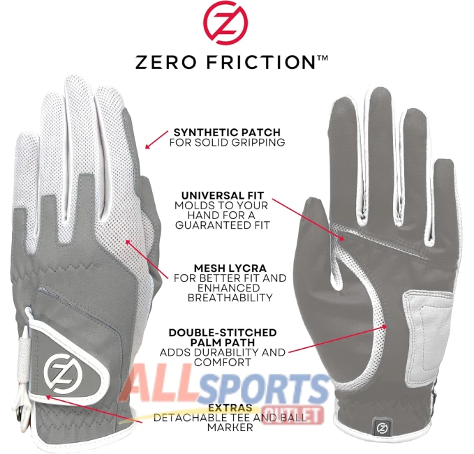 Zero Friction Ladies Compression-Fit Synthetic Golf Gloves 2 Pack with Free Tee Pack