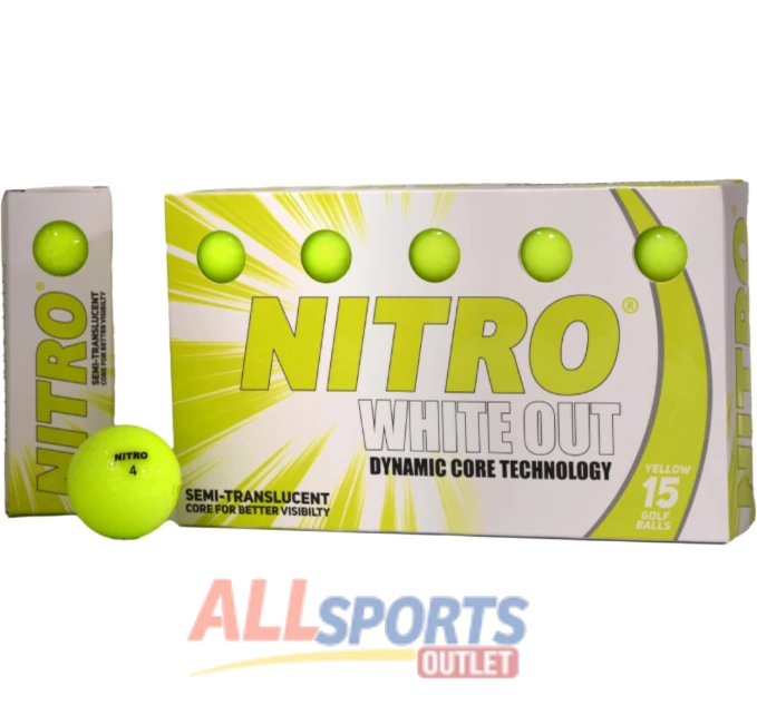 All Sports Outlet Nitro Long Distance Golf Balls 15PK White Hot Core High Velocity Yellow