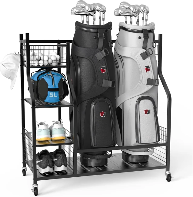 Keep your golf bags organized with the PLKOW Extra Large Golf Bag Storage Stand, perfect for garage, shed, or basement.
PLKOW Extra Large Golf Bag Storage Stand for Garage and Shed