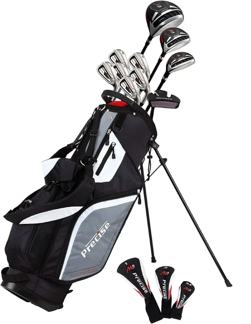 "All Sports Outlet Precise M5 Men's Complete Golf Clubs Set with Titanium Driver, S.S. Fairway, Hybrid, Irons, Putter, and Stand Bag"
