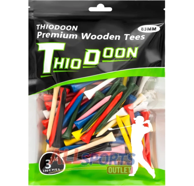 Premium natural wood golf tees bulk pack by All Sports Outlet in vibrant colors and standard sizes, designed for durability and performance on the golf course
