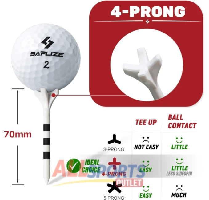SAPLIZE Plastic Golf Tees Reducing Friction and Side Spin for Better Performance