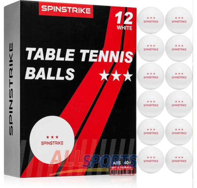 SPINSTRIKE White Ping Pong Balls 12 Count 3 Star 40+ ABS Official Size for Pro Table Tennis