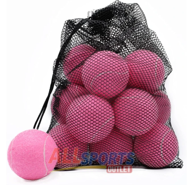 Bright pink tennis balls 12 pack with mesh bag for beginner training, durable felt and rubber for all-court use