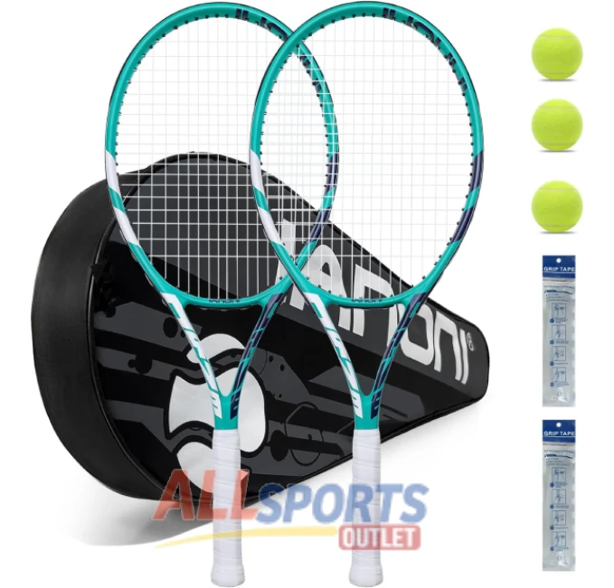 Tennis Rackets for Adults Pre-Strung 27 Inch Set with 2 Rackets, 2 Balls, Grips, and Racket Cover