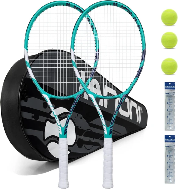 Tennis Rackets for Adults Pre-Strung 27 Inch Set with 2 Rackets, 2 Balls, Grips, and Racket Cover