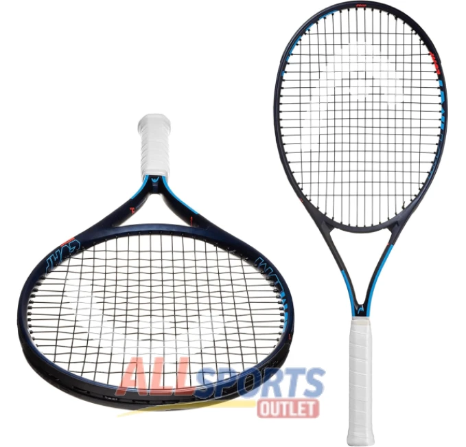 Ti Instinct 27 Inch Black Blue Tennis Racquet by All Sports Outlet for recreational players, featuring lightweight titanium and a 105-inch oversized head.