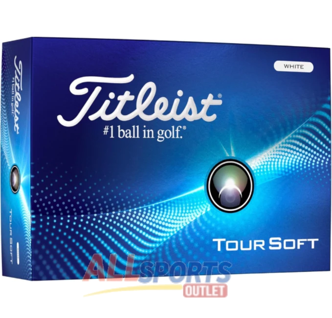 Titleist Tour Soft Golf Balls One Dozen pack designed for soft feel and long distance performance. Perfect for golfers seeking a reliable ball with excellent greenside control.