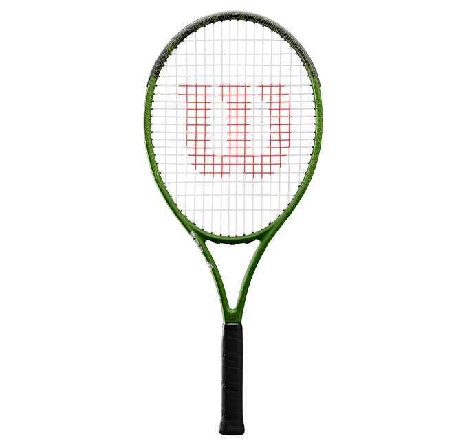 Wilson Blade Feel Comp youth tennis racket in green with perforated grip for kids aged 7-8