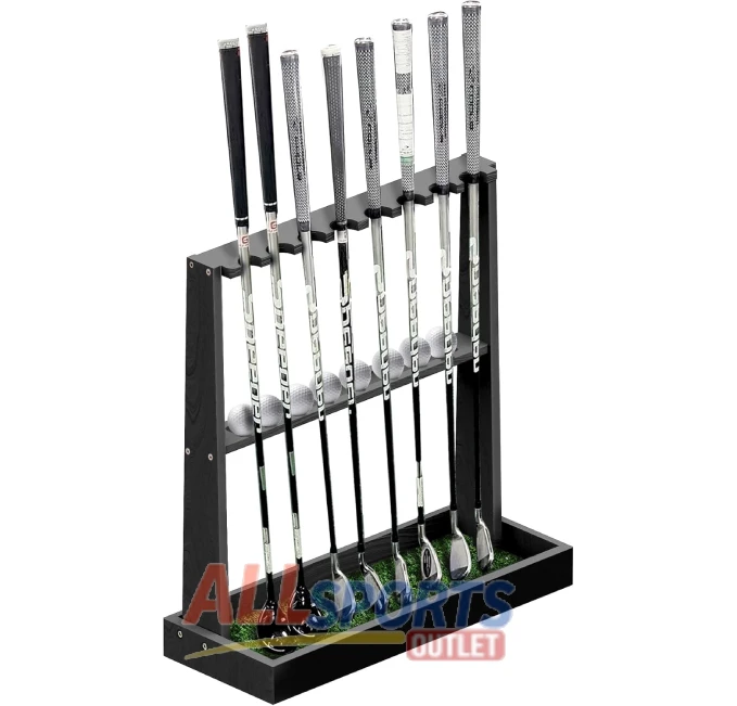 Wooden Golf Club Rack Indoor Organizer Display for 8 Clubs and 11 Balls