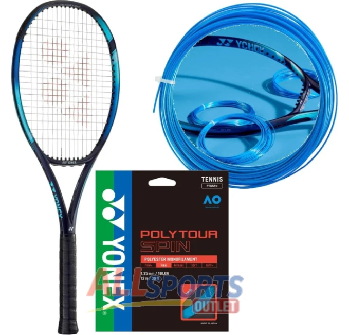 Yonex EZONE 98 Sky Blue Tennis Racquet 305G with Graphite Frame and PolyTour Spin Strings