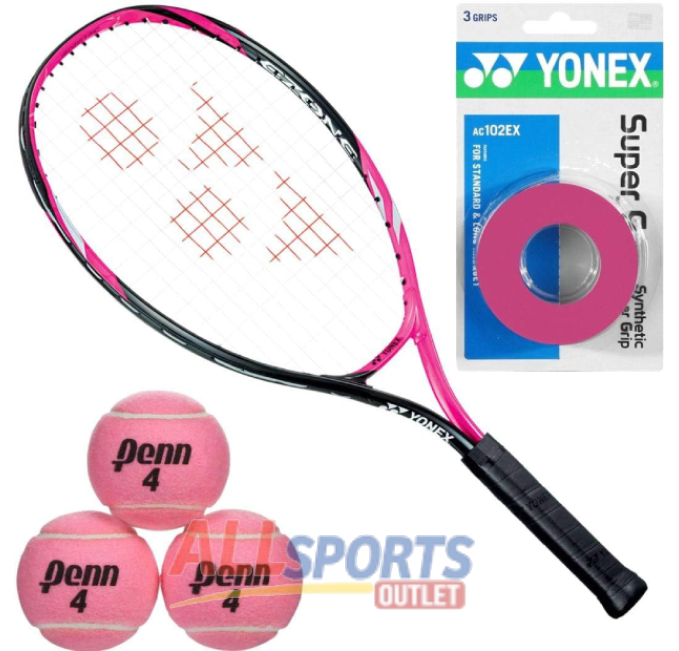 All Sports Outlet Yonex EZONE Smash Pink Junior Tennis Racquet Set for Girls with Overgrips and Tennis Balls