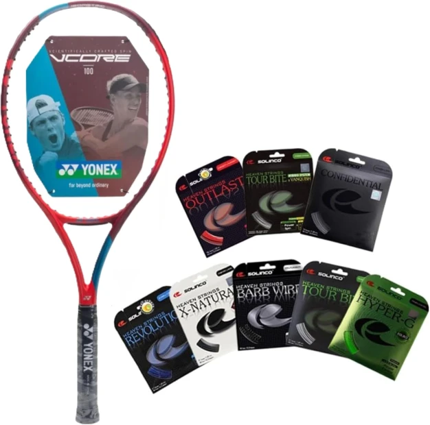 Alt Text: Yonex VCORE 100 Tennis Racquet with Graphite Frame and Grip Size 4 1/2 inches