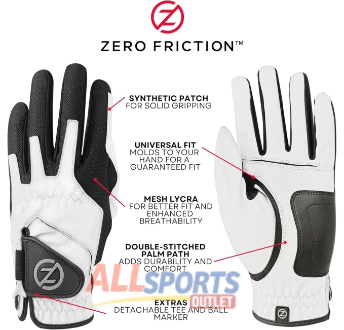 Zero Friction Men's Compression Golf Gloves 2 Pack with Tees for Comfort and Performance