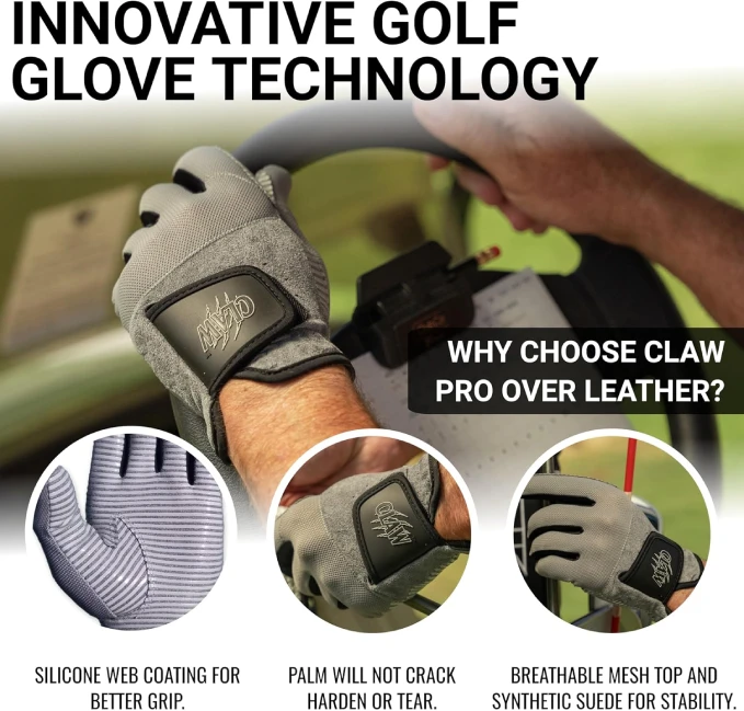 CaddyDaddy Claw PRO Golf Glove for Men Silicone Grip Breathable Design