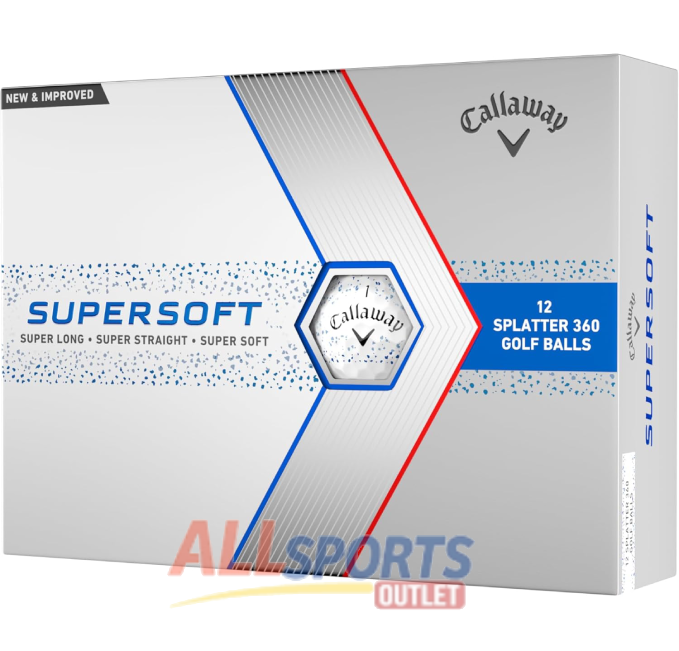 Callaway Golf Supersoft 2023 Golf Balls with Blue Splatter Design for Enhanced Alignment at All Sports Outlet