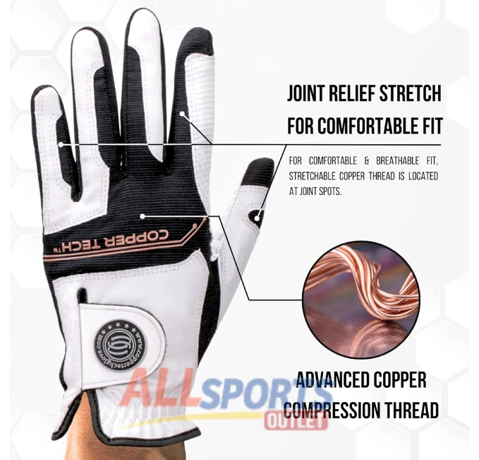 Copper Tech Golf Gloves 2 Pack for Men with Advanced Compression for Wrist and Joint Support