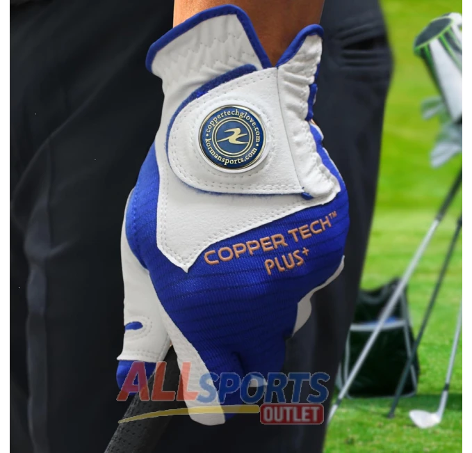 Copper Tech Plus Golf Gloves 2 Pack Left Hand White Royal Blue Compression Technology at All Sports Outlet