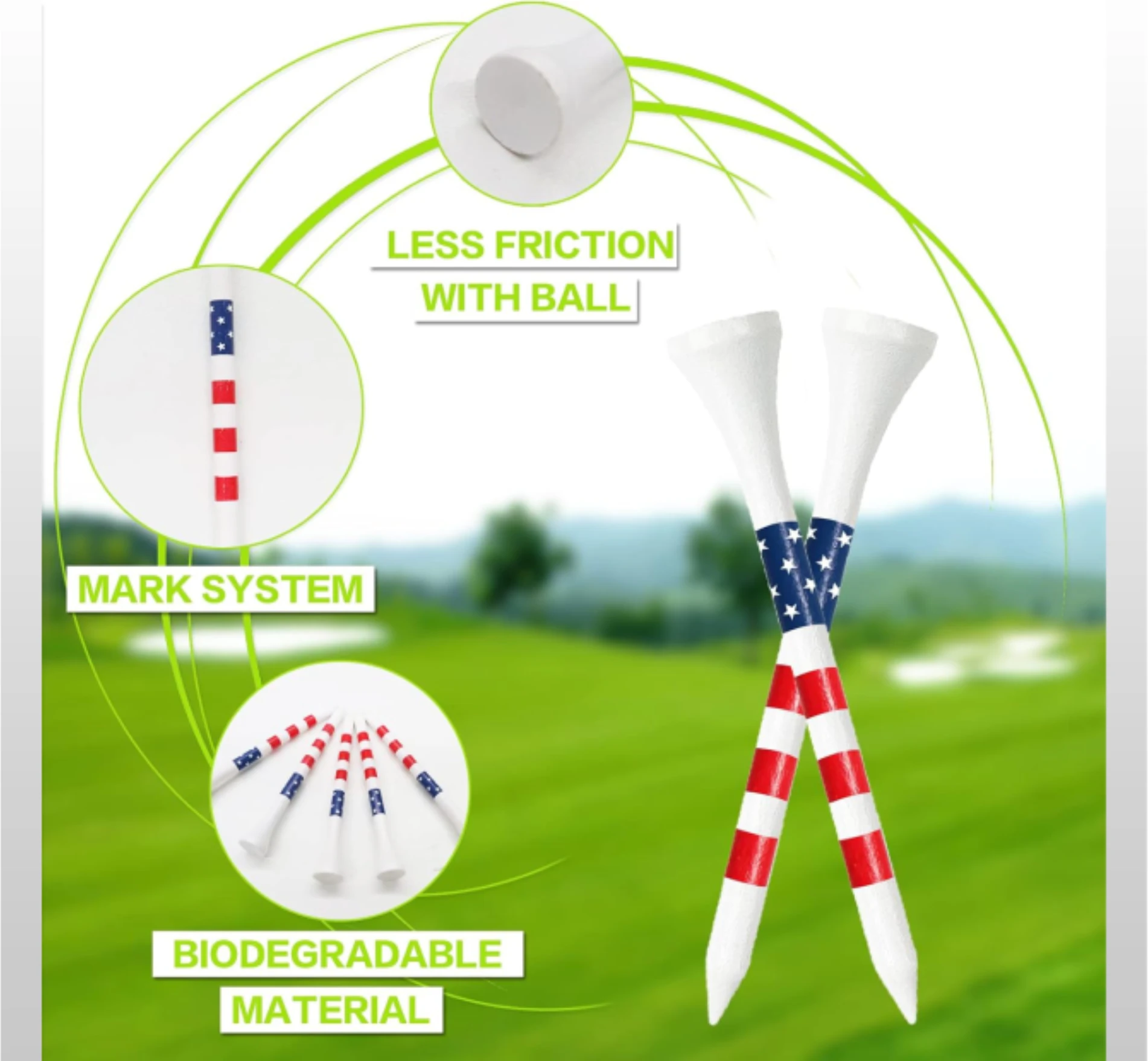 Durable Biodegradable Bamboo Golf Tees 3 1/4 2 3/4 Inch 120 Count Colored Bulk Pack