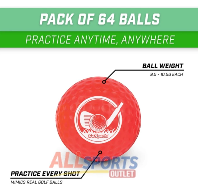 GoSports Foam Golf Practice Balls for Indoor and Outdoor Use with Realistic Feel and Limited Flight All Sports Outlet