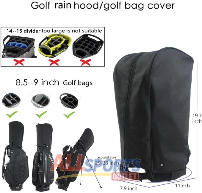 Black Golf Bag Cover Waterproof 1680D Nylon for Protection All Sports Outlet
