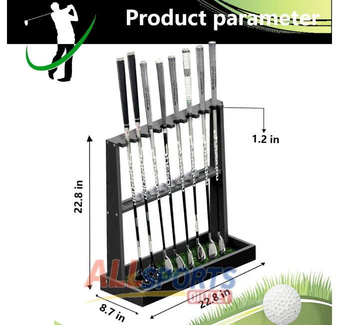 Wooden Golf Club Rack for 8 Clubs and 11 Balls Storage Organizer