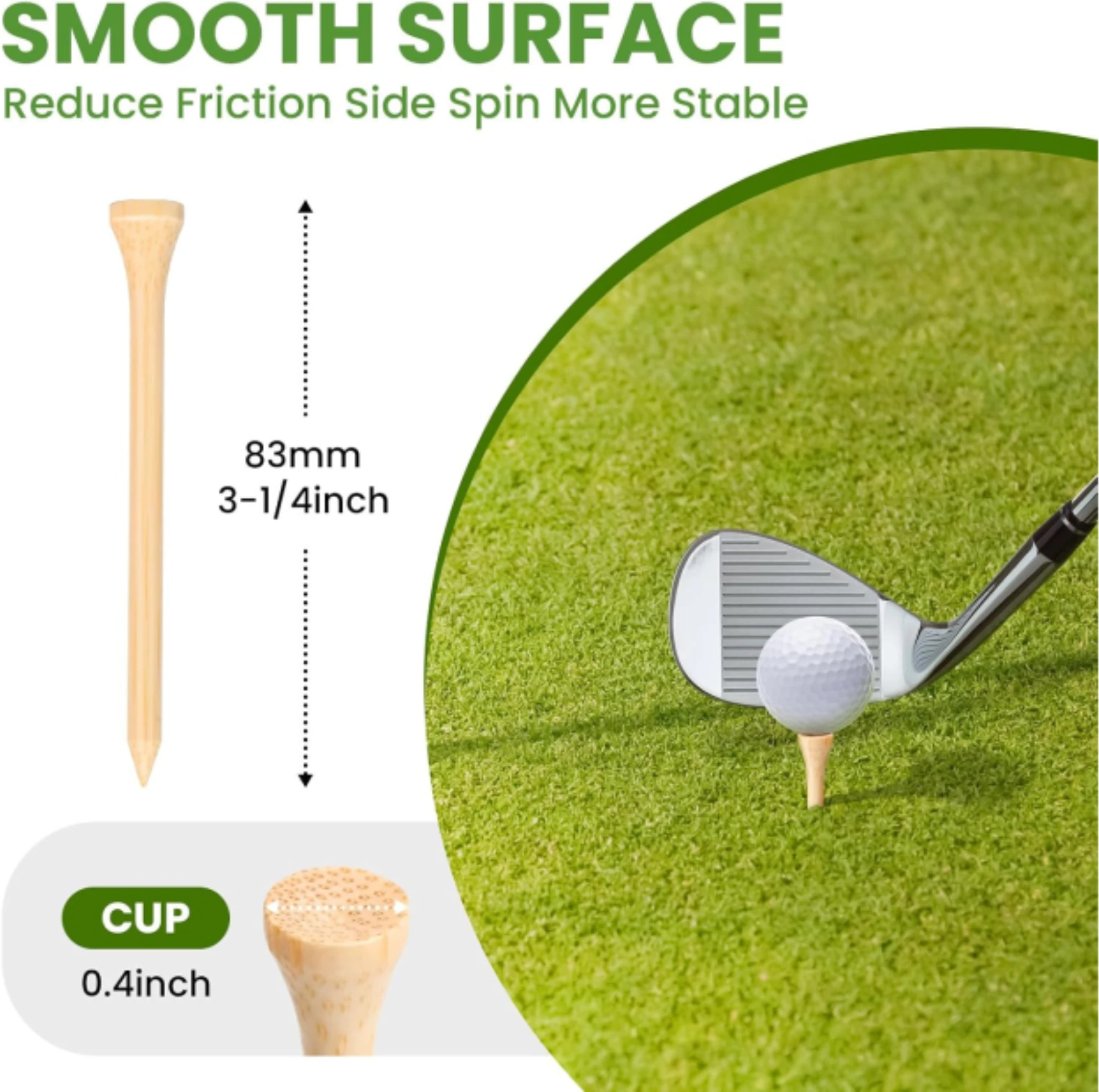 Durable Bamboo Golf Tees 100 Pack Reduces Friction for Stable Professional Performance