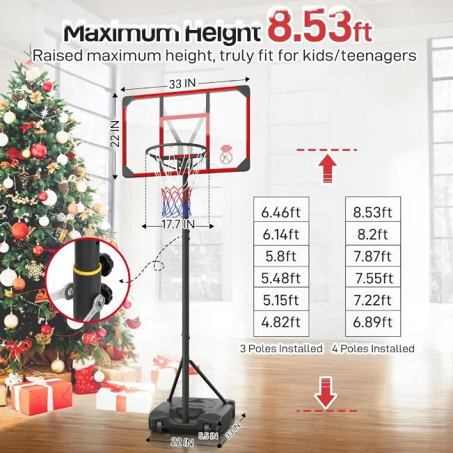 Kids Basketball Hoop Portable Adjustable 4.82-8.53ft for Outdoor Play All Sports Outlet