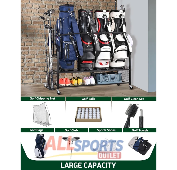 Mythinglogic 4 Golf Bag Storage Organizer for Garage with Extra Shelves