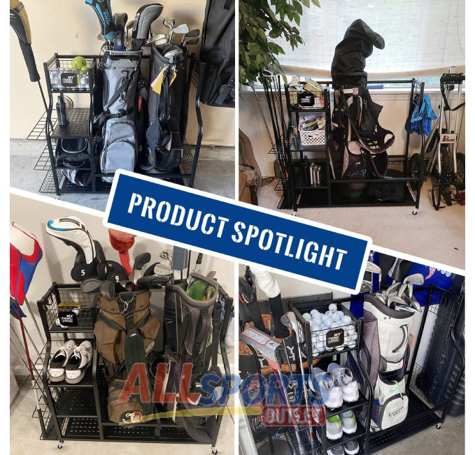 Mythinglogic Golf Storage Rack for Garage with Clubs and Bag Organizer