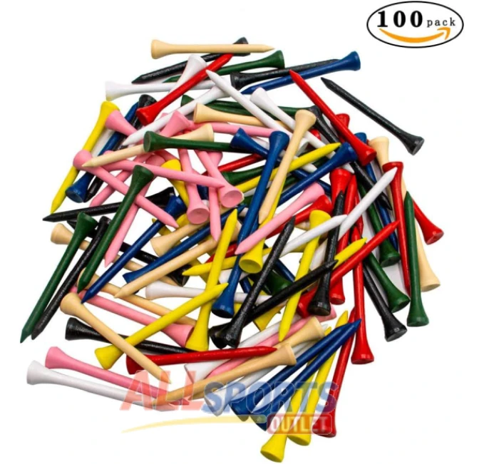 Natural wood golf tees professional pack by All Sports Outlet featuring durable eco-friendly materials and vibrant colors for golfers of all skill levels