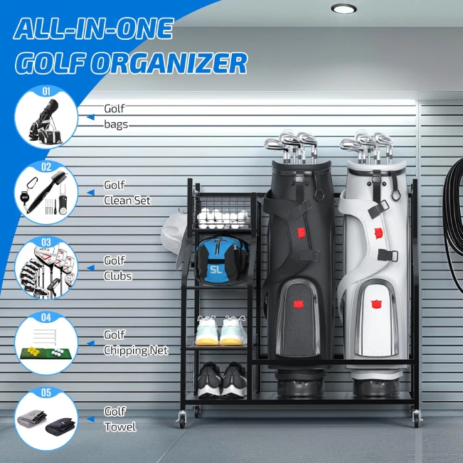PLKOW Golf Bag Storage Organizer for Garage and Shed Storage