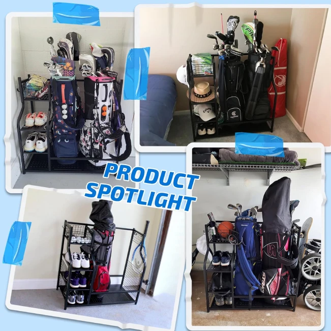 PLKOW Extra Large Golf Bag Storage Stand for Garage and Basement