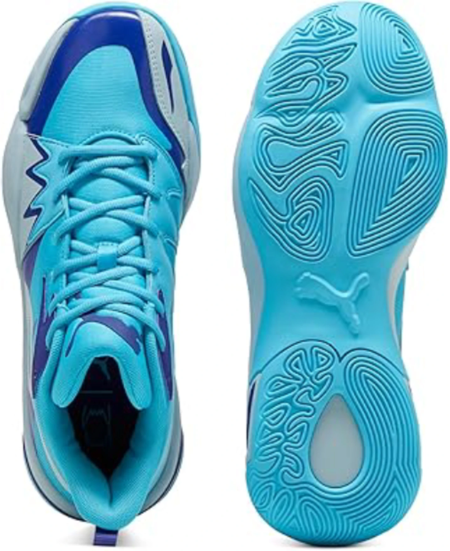 PUMA Men's Genetics Basketball Shoes featuring durable leather, padded collar, and high-traction rubber sole for stability and comfort.