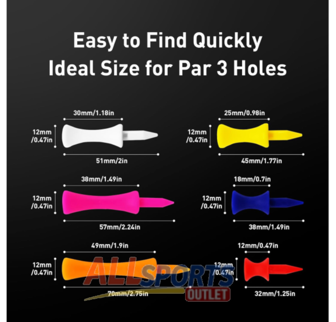 Plastic Golf Castle Tees Step Down All Sports Outlet Mixed Pack in Multiple Sizes and Colors